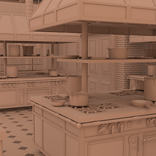 Gusteau's Kitchen from the movie "Ratatouille".. Projekt z dziedziny  Modelowanie 3D, 3D,  Projektowanie 3D, Animacje 3D i Projektowanie postaci 3D użytkownika Mateo Alejandro Carmona Rdz - 05.06.2021