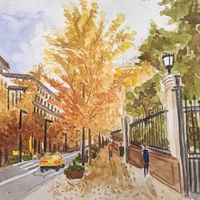  Paisajes urbanos en acuarela: Gran Vía de Granada. Projekt z dziedziny  Sztuki piękne, Malowanie akwarelą,  R i sunek architektoniczn użytkownika Celia Ruiz Bernal - 11.06.2021