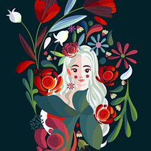 Mi Proyecto del curso: Retrato ilustrado con elementos botánicos. Projekt z dziedziny Trad, c, jna ilustracja, Ilustracja c, frowa, R, sunek botaniczn, R, sunek c i frow użytkownika Jocelin Flores - 12.06.2021
