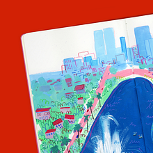 Echo Park, A Double Page With Gouache. Een project van Traditionele illustratie,  Schetsen,  Tekening,  Architecturale illustratie, Sketchbook y Schilderen met gouache van baviguier - 15.06.2021