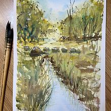 Mi Proyecto del curso: Paisajes naturales en acuarela. Un proyecto de Bellas Artes, Pintura y Pintura a la acuarela de Sandrine Salas - 16.06.2021