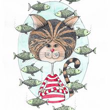 Cat with fishs. Un projet de Illustration traditionnelle , et Beaux Arts de Flávia Leitão - 14.06.2021