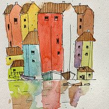 My project in Watercolor Travel Journal course. Traditional illustration, Watercolor Painting, Architectural Illustration, and Sketchbook project by Kamontip Suaysuwan - 06.21.2021