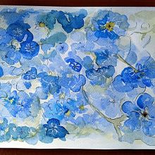 Flores azules en negativo. Traditional illustration, Watercolor Painting, and Botanical Illustration project by Celeste Azul - 06.21.2021