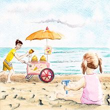 Le marchand de glaces.. Projekt z dziedziny Trad, c, jna ilustracja,  R, sunek, Stor, telling, Ilustracje dla dzieci, Narracja i Malowanie gwaszami użytkownika Atita Gibon - 22.06.2021