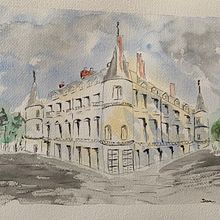 Château de Rambouillet- Yvelines France. Sketching, Drawing, Architectural Illustration, Sketchbook, Ink Illustration, and Watercolor Painting project by dominique_passelande - 06.23.2021