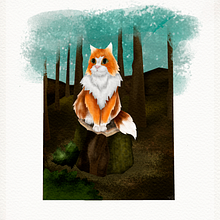 Gato na Floresta. Traditional illustration, Digital Illustration, Digital Drawing, and Drawing project by Maria Fernanda Fraga Palazi - 06.26.2021