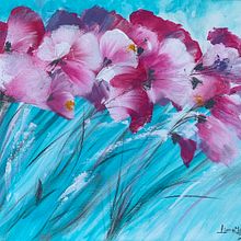 Flores magenta sobre turquesa, acrilico sobre lienzo. Un progetto di Pittura di Lia Mancini - 12.02.2021