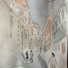 My project in Architectural Sketching with Watercolor and Ink course. Projekt z dziedziny Sketching,  R, sunek, Malowanie akwarelą,  R, sunek architektoniczn, Sketchbook,  R i sunek atramentem użytkownika Ally Burrows - 03.07.2021