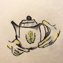 Holding a teapot. Traditional illustration project by elizerate - 07.06.2021