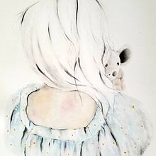 My little one and Mousy . Traditional illustration, Watercolor Painting, Portrait Drawing, and Artistic Drawing project by Sara Vasquez - 07.10.2021