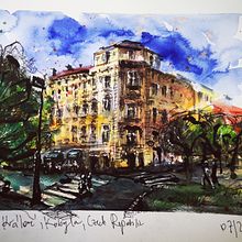 Hradec Králové, Kobyla tavern, Czech Republic 💙. Un proyecto de Pintura a la acuarela de Alena Nahlovska - 13.07.2021
