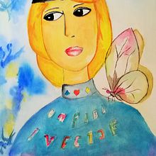 Mi Proyecto del curso: Retrato ilustrado en acuarela Muchacha con gorra y mariposa .. Un proyecto de Ilustración tradicional, Bellas Artes, Pintura, Dibujo, Pintura a la acuarela, Dibujo de Retrato y Dibujo artístico de Carlos Baena - 15.07.2021