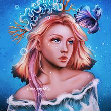 Dama de coral: Retrato de fantasía.. Traditional illustration, Drawing, Digital Illustration, Portrait Drawing, Digital Drawing, and Digital Painting project by Michell Inagan - 07.08.2021