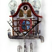 How to draw and paint Steampunk Cuckoo clock . Een project van  Beeldende kunst, Traditionele illustratie, Architectuur, Schilderij, Educatie,  Art direction y Ontwerp van personages van Karīna Ludborža - 21.07.2021