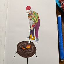 Toasting marshmallows. Traditional illustration project by Mena Davies - 08.01.2021