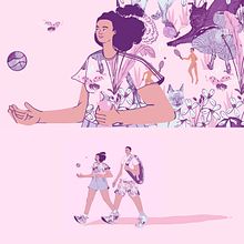 Les Tenistas. Traditional illustration, and Pattern Design project by Natali Cáceres - 08.02.2021