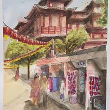 My project in Architectural Sketching with Watercolor and Ink course. Projekt z dziedziny Sketching,  R, sunek, Malowanie akwarelą,  R, sunek architektoniczn, Sketchbook,  R i sunek atramentem użytkownika Rachel Murphy - 03.08.2021