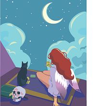Fallen angel draws Tarot on rooftop. Un progetto di Illustrazione tradizionale, Illustrazione vettoriale, Pattern design e Illustrazione digitale di Hajnalka Minaei - 17.06.2021