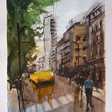 Mi Proyecto del curso: Paisajes urbanos en acuarela. Calle cultural de Santiago de Chile. Watercolor Painting, Fine Arts, and Architectural Illustration project by Rafael Vilaret Reyes - 08.07.2021