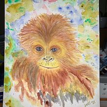 Young Endangered Orangutan. Projekt z dziedziny Trad, c, jna ilustracja,  Sztuki piękne,  Malarstwo, Malowanie akwarelą, Ilustracja naturalist i czna użytkownika Judy - 27.01.2022