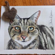 Portrait of my friend's cat Paolo - with his fur spun and knitted into a heart.. Een project van Aquarelschilderen,  Tekening y  Beeldende kunst van Terri Bate - 14.08.2021