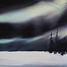 Northern lights. Fine Arts, and Watercolor Painting project by Christian Koivumaa - 08.15.2021
