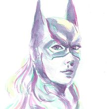 Batgirl in Artistic Portrait with Watercolors course. Een project van  Beeldende kunst, Schilderij, Aquarelschilderen y  Portrettekening van aleksorel57 - 15.08.2021