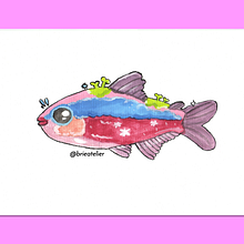 Pescadito cósmico. Mi Proyecto del curso: Introducción a la ilustración de personajes con gouache y tinta china. Un progetto di Illustrazione tradizionale, Character design, Illustrazione con inchiostro e Pittura gouache di Gabriela Moreno - 19.08.2021