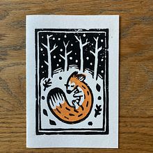 Lino Print Fox Christmas Card. Een project van Traditionele illustratie, Printen y Grafisch ontwerp van Ryan Hope - 22.08.2021