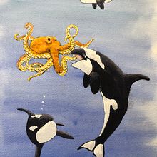 Lunch with Orcas. Watercolor Painting, Fine Arts, and Naturalistic Illustration project by John Keselyak - 08.25.2021