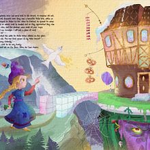 Hänsel and Gretel: Witch's cottage on the silver platter. Traditional illustration, Editorial Design, Drawing, Children's Illustration, and Narrative project by Eduard Baidinger - 07.28.2021