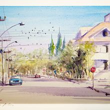 Meu projeto do curso: Criação de paisagem contemporânea em aquarela. Fine Arts, and Watercolor Painting project by Marcelo Magri - 09.06.2021