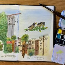 My project in Watercolor Travel Journal course. Traditional illustration, Watercolor Painting, Architectural Illustration, and Sketchbook project by Rina Fleisch - 09.09.2021
