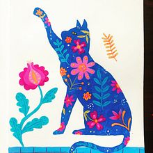 Cat and flower. Traditional illustration project by YAN BAI - 09.11.2021