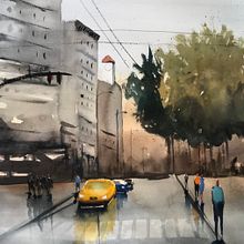 Il mio progetto del corso: Paesaggi urbani ad acquerello. Projekt z dziedziny  Sztuki piękne, Malowanie akwarelą,  R i sunek architektoniczn użytkownika olga_cervera - 15.09.2021