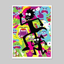 Rick & Morty - Screen printed poster. Design, Traditional illustration, Advertising, Graphic Design, Marketing, Screen Printing, Poster Design, Digital Design, and Digital Drawing project by Dan Stiles - 01.01.2018