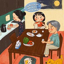 Mid-Autumn Festival at home. Un proyecto de Ilustración tradicional, Pintura digital, Dibujo digital, Dibujo, Dibujo artístico y Cómic de Jamie Trinh - 18.09.2021