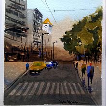Meu projeto do curso: Paisagens urbanas em aquarela. Projekt z dziedziny  Sztuki piękne, Malowanie akwarelą,  R i sunek architektoniczn użytkownika Alda Gomes - 18.09.2021