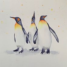 Penguins.  Photo by Shaun He.. Un progetto di Illustrazione tradizionale, Pittura ad acquerello, Disegno realistico e Illustrazione naturalistica di clawdds - 19.09.2021
