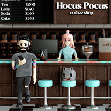 COFFEE SHOP. Un proyecto de Ilustración tradicional, 3D, Br, ing e Identidad, Dirección de arte, Diseño de personajes, Arquitectura interior, Animación 3D, Modelado 3D, Concept Art y Diseño 3D de Guillermo Tejeda - 27.09.2021