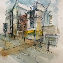 My project in Architectural Sketching with Watercolor and Ink course. Sketching, Drawing, Watercolor Painting, Architectural Illustration, Sketchbook & Ink Illustration project by paulf4570 - 09.24.2021