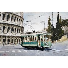 Paesaggio urbano ad acquerello: Il Colosseo. Painting, L, scape Architecture, Street Art, Pencil Drawing, Watercolor Painting, and Architectural Illustration project by Roberto Zangarelli - 10.01.2021