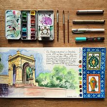 Mein Kursprojekt: Aquarellreiseheft. Projekt z dziedziny Trad, c, jna ilustracja, Malowanie akwarelą,  R, sunek architektoniczn i Sketchbook użytkownika Kirsten - 05.10.2021