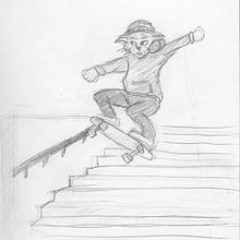 Street Cat Skateboarding. Traditional illustration, Digital Illustration, Character Design, Pencil Drawing, Portrait Drawing, and Realistic Drawing project by Luc Leblanc - 10.04.2021