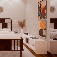Quarto (Habitación) Lorena  Ein Projekt aus dem Bereich Design, Architektur, Br, ing und Identität, Kreative Beratung, Möbeldesign und - bau, Innenarchitektur, Innendesign, 3-D-Modellierung und 3-D-Design von Lívia Calsavara - 17.08.2021