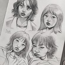 „Squid game” Fanart Portraits - Sketchbook Pages. Pencil Drawing, Sketchbook, and Portrait Drawing project by Gabriela Niko - 10.07.2021