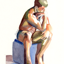 Desnudo hombre sentado. Pintura em aquarela, e Artes plásticas projeto de Begoña Blázquez Parro - 09.10.2021