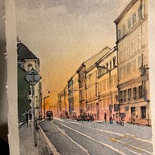 My project in Urban Landscapes in Watercolor course. Un proyecto de Pintura a la acuarela, Bellas Artes e Ilustración arquitectónica de Natalie Mikesova - 10.10.2021