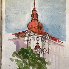 My project in Architectural Sketching with Watercolor and Ink course. Un proyecto de Bocetado, Dibujo, Pintura a la acuarela, Ilustración arquitectónica, Sketchbook e Ilustración con tinta de Natalie Mikesova - 10.10.2021